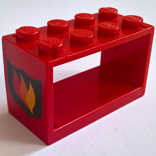 Lego String Reel 2 x 4 x 2 Complete with Fire Logo Badge Print and String and Light Gray Hose Nozzle Simple
