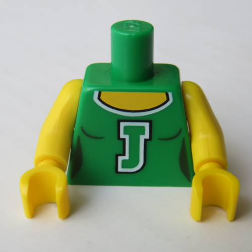 Lego Torso Tank Top with Scoop Neck and White 'J' Print, Yellow Arms and Hands / Green