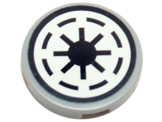 Lego Tile, Round 2 x 2 with SW Galactic Republic Logo on White Background, Black Border, Thick Gaps Pattern (Sticker) - Sets 7676 / 7751 / 8014 / 9498 / 10195 / 75021 / Light Bluish Gray