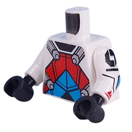 Lego Torso, Pilot Suit, Light Bluish Grey Straps, Dark Azure/Red Armor, Dark Bluish grey Backpack with Indicators print, White Arms, Black Hands / White