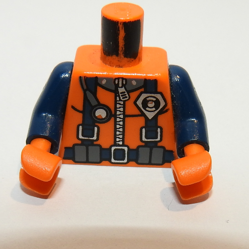 Lego Torso Wetsuit with Straps, Gauge, and Rescue Coast Guard Logo Print, Dark Blue Arms, Orange Hands / Orange