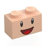 Brick Special 1 x 2 with 2 Studs on 1 Side, with Face, Black Eyes and Open Mouth Smile Print