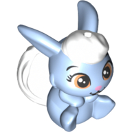 Lego Animal, Rabbit / Bunny Sitting with White Hair and Tail Print / Bright Light Blue
