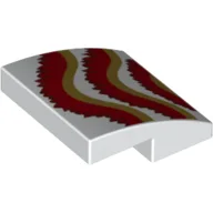 Brick Curved 2 x 2 x 2/3 with Dark Tan/Dark Red Ruffles (Dragon) Print / White