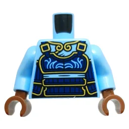 Torso, Dark Blue Samurai Armor, Gold Trim Print, Bright Light Blue Arms, Reddish Brown Hands / Bright Light Blue