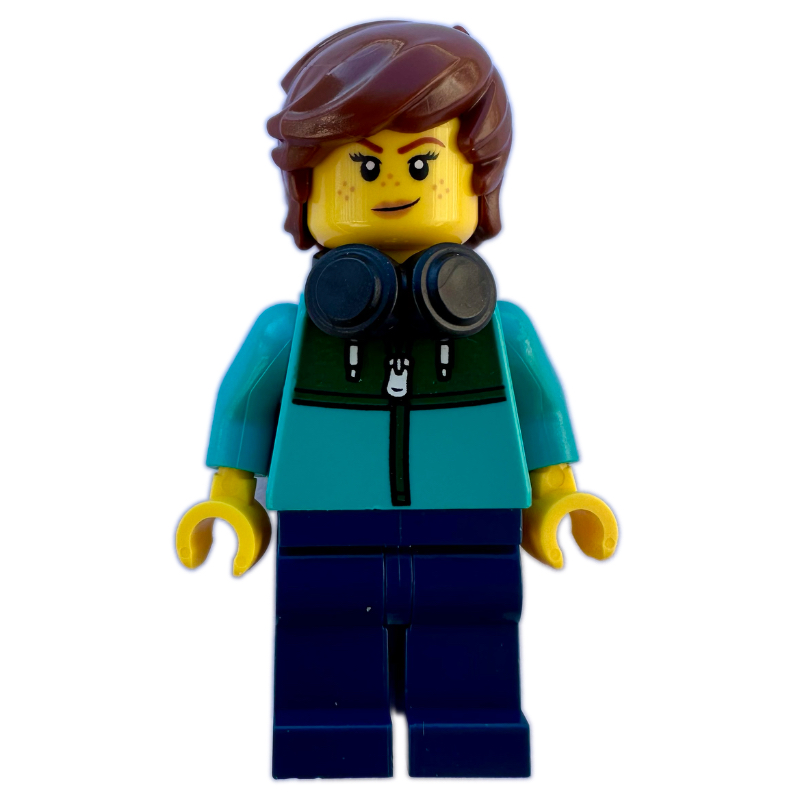 Lego Tudor House Resident, Dark Turquoise Torso, Dark Blue Legs