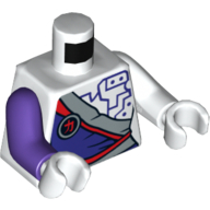 Lego Torso, Odd Arms, Robe, Dark Purple, Circuitry Print, Left White Arm, Right Dark Purple Arm, White Hands / White