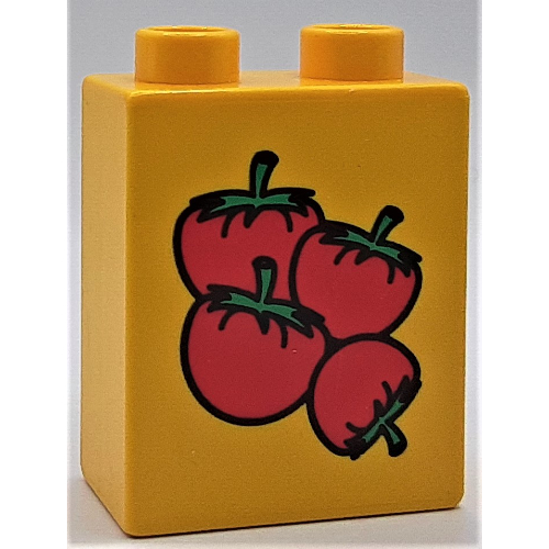 Lego Duplo Brick 1 x 2 x 2 with Four Tomatoes Print / Yellow