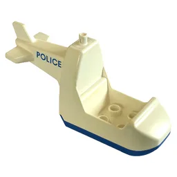 Duplo Helicopter Body without Skids with Blue Base and 'POLICE' Print / White