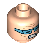 Lego Minifig Head Captain Cold, Dual Sided, Medium Blue Goggles, Smile with Teeth / Clenched Teeth Print [Hollow Stud] / Light Nougat