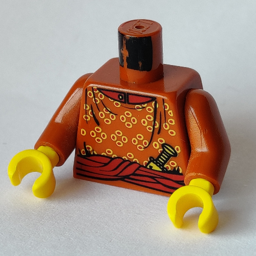 Lego Torso Robe with Yellow Spots, Sash, Knife, Collar Print, Dark Orange Arms, Yellow Hands / Dark Orange