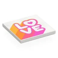 Tile 4 x 4 with Dark Pink 'LOVE', Bright Light Orange/Orange/Dark Pink Stripes Print