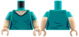 Torso Female, V-Neck, Light Nougat Neck, Dark Blue Contours Pattern / Light Nougat Arms with Molded Dark Turquoise Short Sleeves Pattern / Light Nougat Hands / Dark Turquoise
