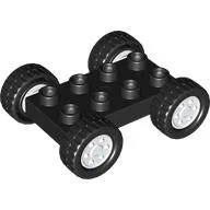 Duplo Car Base 2 x 4 with Fixed Axles - 27.5 White Wheels and Black Tires / Black