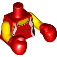 Lego Torso Tank Top with White Side Panels and Neck Trim Print Yellow Arms, Red Boxing Gloves / Red