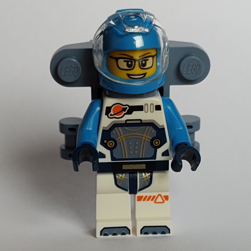 Lego Astronaut, White and Dark Azure Spacesuit, Sand Blue Back Bracket