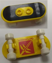 Minifigure, Utensil Skateboard with Mag Wheel Holders and White Mag Wheels with Black Surface and Red 'KICKFLIP' and Skate Pattern (Stickers) - Set 3537