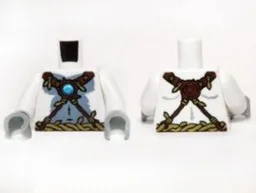 Torso Bare Gray Chest, Rope and Vine Belt and Necklace with Blue Round Jewel (Chi) Pattern / White Arms / Light Bluish Gray Hands