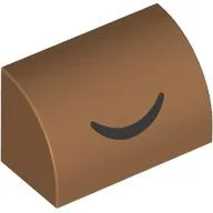 Brick Curved 1 x 2 x 1 No Studs with Black Smile Print / Medium Nougat