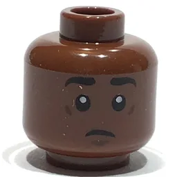 Minifig Head Finn, Eyebrows, Worried / Closed Eyes Print / Reddish Brown