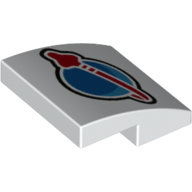 Lego Brick Curved 2 x 2 x 2/3 with Classic Space Logo Print / White
