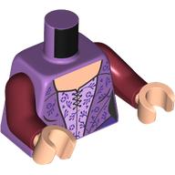 Lego Torso, Medium Lavender Dress, Lavender Decorations print, Dark Red Arms, Light Nougat Hands / Medium Lavender