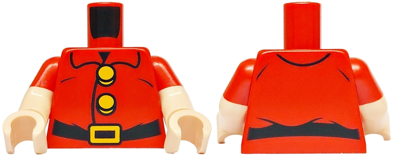 Lego Torso Jacket with Collar, Black Belt, Bright Light Orange Buckle and Buttons Pattern / Light Nougat Arms with Molded Red Short Sleeves Pattern / Light Nougat Hands