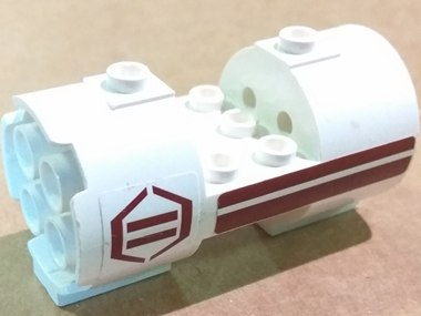 Lego Cylinder 3 x 6 x 2 2/3 Horizontal with Dark Red Stripes and Hexagon Pattern Model Right (Stickers) - Set 8085