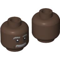 Lego Minifig Head George Washington Carver, Thick Dark Bluish Grey Eyebrows, Moustaches, Black Wrinkles / Umber Brown