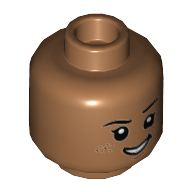 Lego Minifig Head, Eyebrows, Eyelashes, Freckles, Smirk Showing Teeth / Sad Print / Medium Nougat