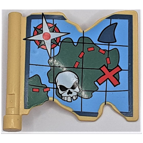 Lego Duplo Flag 3 x 2 1/3, with Ragged Edge, Handle, and Treasure Map Print / Tan