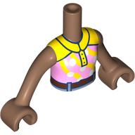 Lego Minidoll Torso Girl with Bright Pink/Yellow Shirt, Dark Brown Belt, Dark Blue Trim print, Medium Brown Arms and Hands / Medium Brown