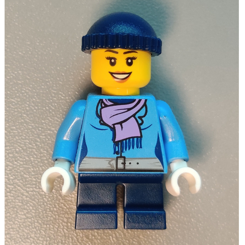Lego Girl, Medium Blue Jacket with Medium Lavender Scarf, Short Dark Blue Legs, Dark Blue Hat