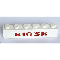 Brick 1 x 6 with 'KIOSK' Sans-Serif Thick Red Print / White