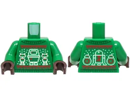Torso Knit Fair Isle Holiday Sweater with Red Lines, White Snowflakes and SW Droids Pattern / Green Arms / Dark Brown Hands