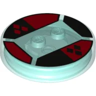 Function Brick Round 4 x 4 x 2/3 with 2 Studs and Red and Black Diamonds Print / Trans-Light Blue