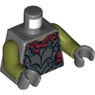 Lego Torso Crude Platemail Armor and Dark Red Shirt Tattered Print (Moria Orc), Olive Green Arms, Dark Bluish Gray Hands / Dark Bluish Gray