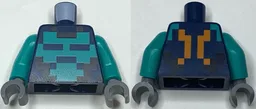 Torso Pixelated Dark Turquoise and Black Shirt, Bright Light Orange Straps on Back Pattern / Dark Turquoise Arms / Dark Bluish Gray Hands