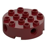 Brick Round 4 x 4 with 4 Side Pin Holes and Center Axle Hole / Dark Red