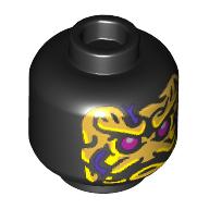 Lego Minifig Head Ink Demon, Yellow, Bright Light Orange, Dark Purple Markings, Magenta Eyes print / Black