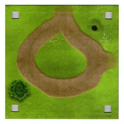 Baseplate with 4 Square Corner Holes and Grass with Stone Path / Grass with Sand Path Print / Yellowish Green