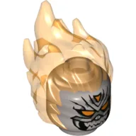 Minifig Head Special with Trans-Orange Flames and Orange Eyes with Grin Print (Ghost Rider) / Flat Silver