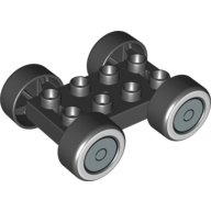 Lego Duplo Car Base 2 x 4 with Removable Metal Axles, Black Tires with Whitewall and Silver Hub Cap Print / Black