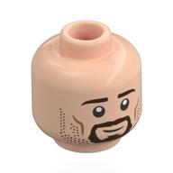 Lego Minifig Head Aragorn, Dark Brown Eyebrows, Beard, Stubbles, Cheek Lines, Stern / Smile / Light Nougat