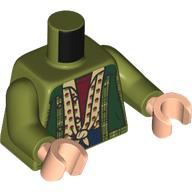 Lego Torso, Dark Green Vest, Tan Knotted Shirt, Dark Red Shirt print, Olive Green Arms, Light Nougat Hands / Olive Green