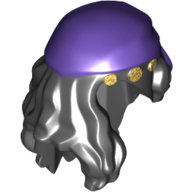 Lego Hair Mid-Length with Parting and Rag Wrap / Bandana Dark Purple and 3 Gold Coins Print / Black