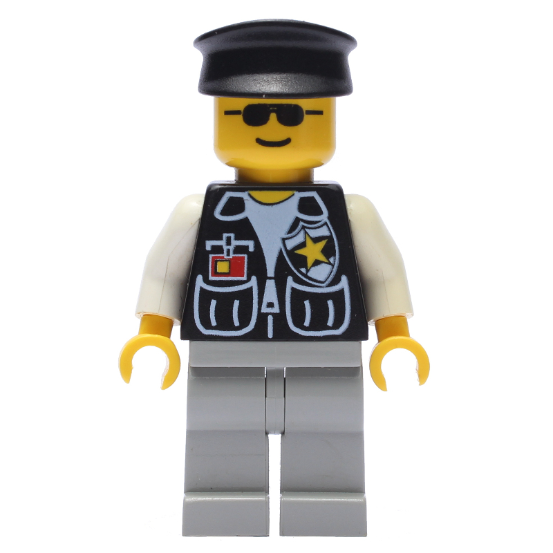 Lego Police - Black vest, Light Gray Legs, Black Hat