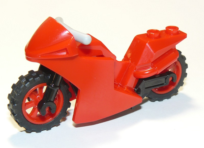 Lego Motorcycle Sport Bike with Black Frame, Red Wheels and Light Bluish Gray Handlebars