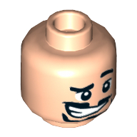 Lego Minifig Head Iron Man (Tony Stark), Left Eyebrow Raised, Open Mouth with Teeth wider on Right Side, Mustache and Beard Print [Hollow Stud] / Light Nougat