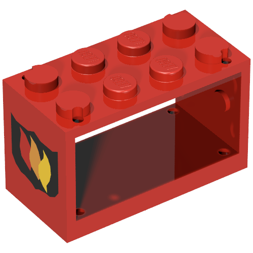 Lego Hose Reel 2 x 4 x 2 Holder with Fire Shield Print / Red
